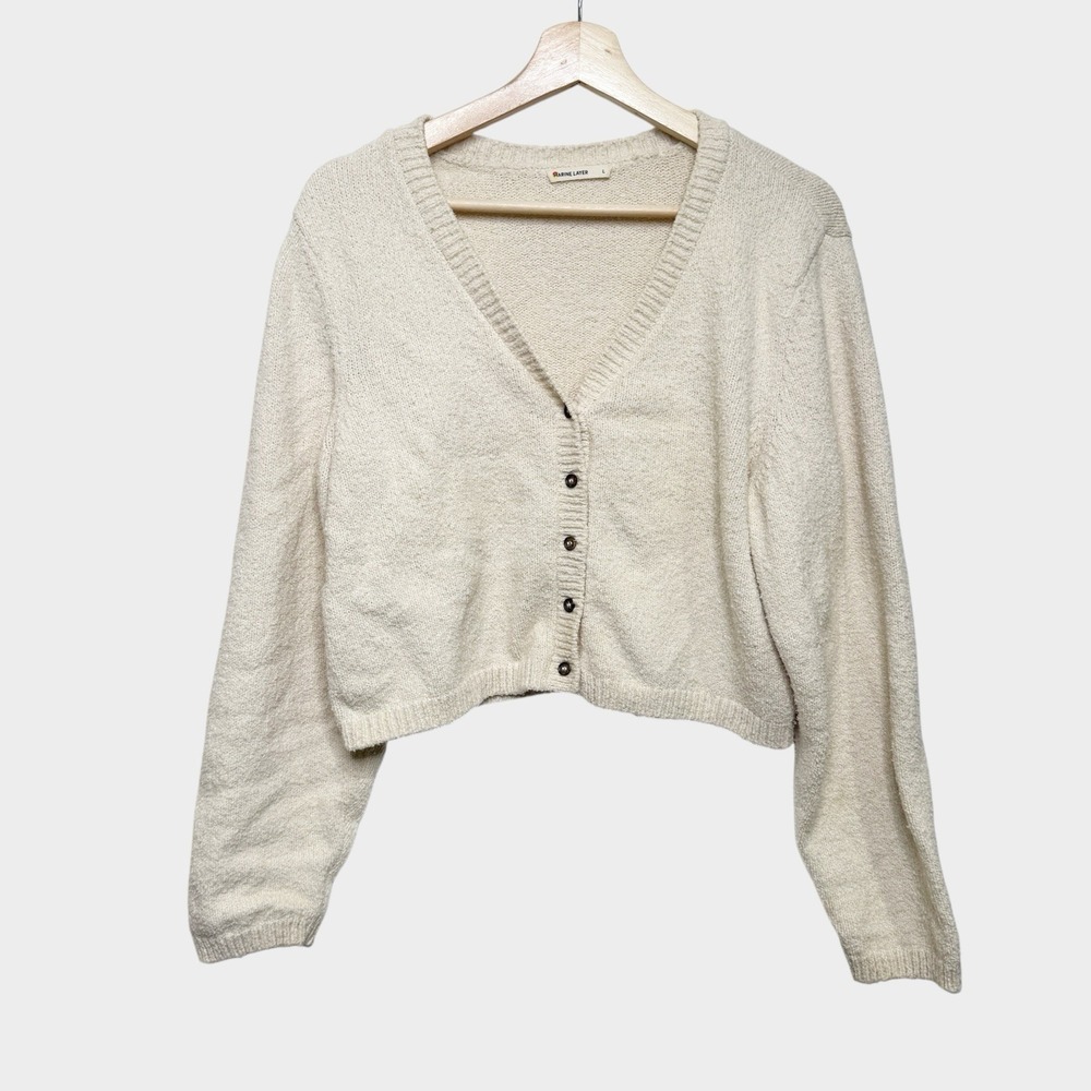 Marine Layer Cardigan Sweater Women L Cream Knit Cropped Cozy Beach Coastal Chic